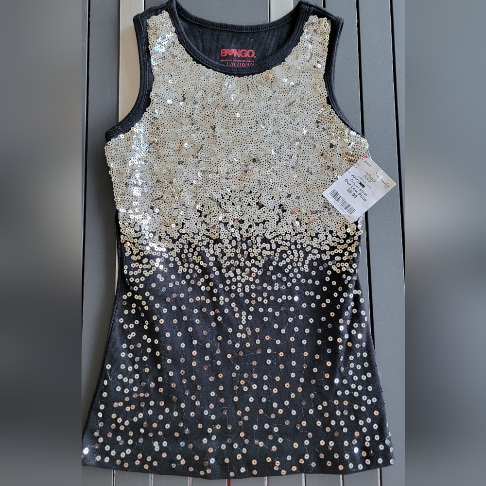 Sequin Tank Top with Black and Silver Design Size Large 10/12